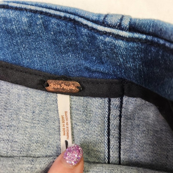 Free People Size 10 Womens Stretch Denim Femme Color Block Mini Skirt Dark Blue - Picture 3 of 8